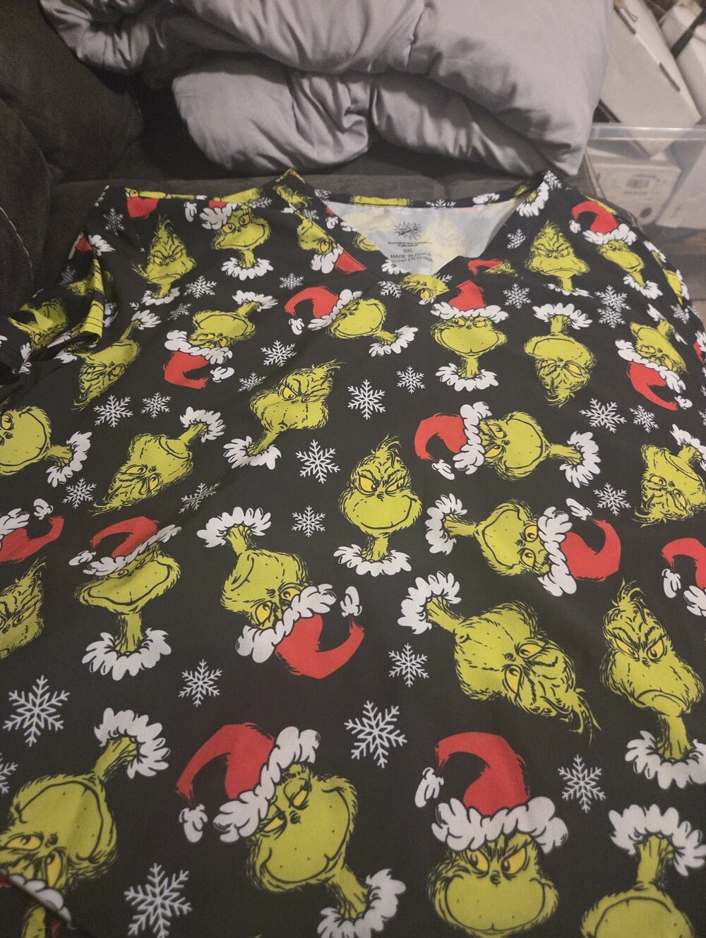 Disney Black Grinch Holiday Print Tee with Yellow & Red Accents